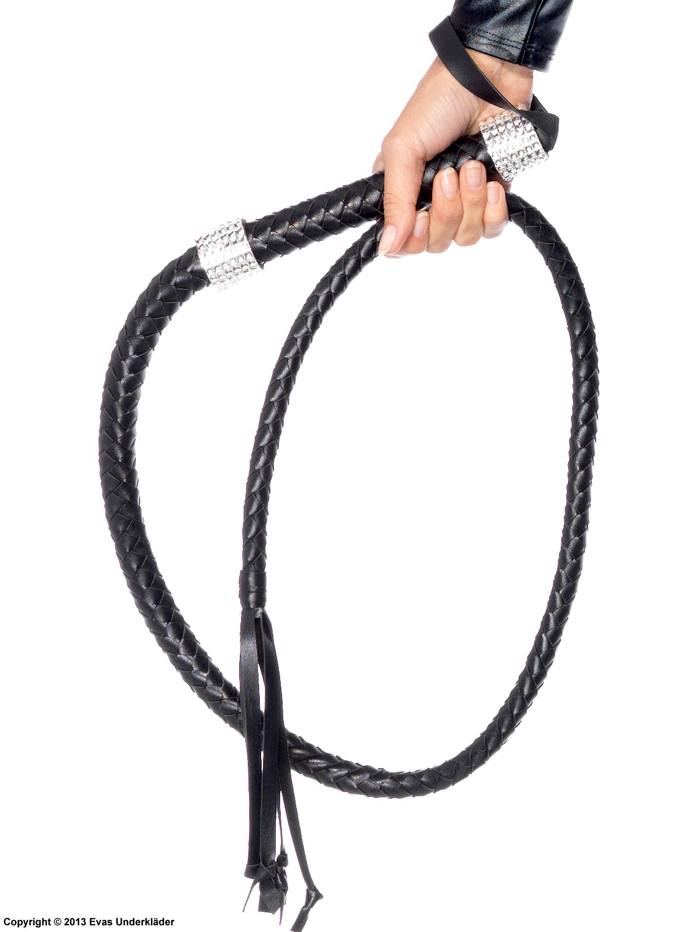 Costume whip, faux leather, rhinestones